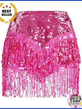 Sequin Fringe Tassel Mini Skirt Sparkly Glitter Rave Party Hip Scarf Wrap